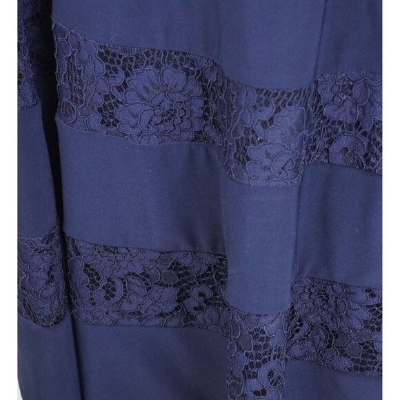 Lauren Ralph‎ Lauren Navy Blue Lace Trimmed Midi Dress Size 10 - Picture 3 of 10